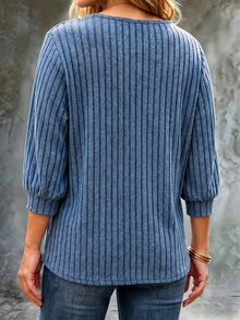 Linhara CURVE Women's Round Neck Long Sleeve Lace Patchwork T-Shirt, Casual Pastoral Top For Outings Fall - Blue - View 2
