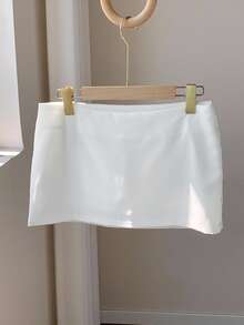 SHEIN Tween Girl Casual Daily Shorts White Fashion Skirt, Suitable For Summer, Lightweight Material - White - View 2