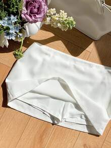 SHEIN Tween Girl Casual Daily Shorts White Fashion Skirt, Suitable For Summer, Lightweight Material - White - View 3
