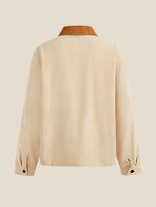 Norleigh Men's Colorblock Turndown Collar Long Sleeve Zip-Up Casual Shacket - Apricot - View 2