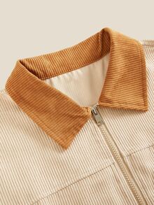 Norleigh Men's Colorblock Turndown Collar Long Sleeve Zip-Up Casual Shacket - Apricot - View 3