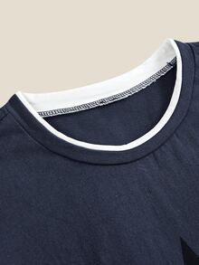 Norleigh Men's Street Fashion Knitted Crew Neck Letter Print Long Sleeve T-Shirt - Blue - View 3
