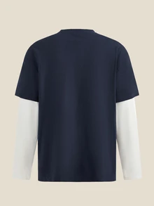 Norleigh Men's Street Fashion Knitted Crew Neck Letter Print Long Sleeve T-Shirt - Blue - View 2