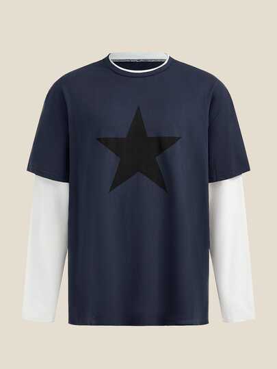 Norleigh Men's Street Fashion Knitted Crew Neck Letter Print Long Sleeve T-Shirt