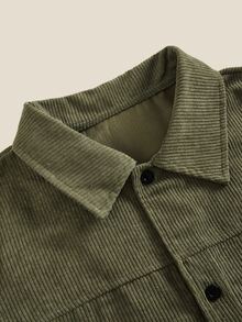 Norleigh Jaket Kemeja Pria, Kemeja Luar Flanel Korduroi Hijau Zaitun untuk Musim Gugur, Kasual Rapi untuk Mendaki, Jaket Saku Lengan Panjang Kancing Depan, Jaket Gaya Jalanan - Hijau Tentara - View 3