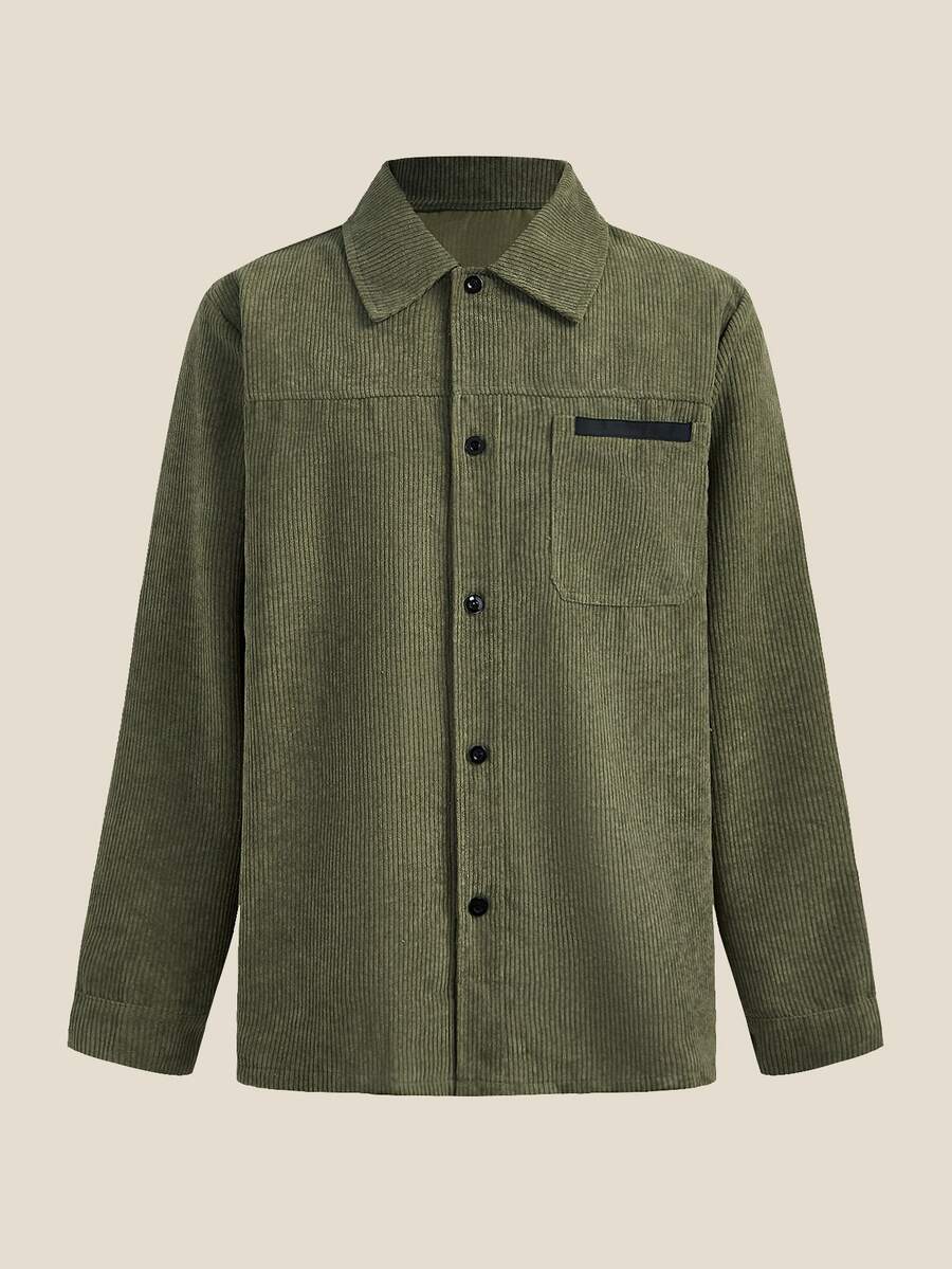 Norleigh Jaket Kemeja Pria, Kemeja Luar Flanel Korduroi Hijau Zaitun untuk Musim Gugur, Kasual Rapi untuk Mendaki, Jaket Saku Lengan Panjang Kancing Depan, Jaket Gaya Jalanan - Hijau Tentara - View 1