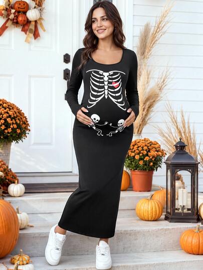 SHEIN Maternity Skeleton Print Casual Daily Summer Dress