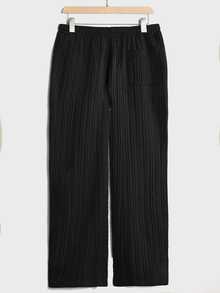 Manfinity Homme Men Casual Solid Drawstring Waist Plisse Pants - Black - View 2