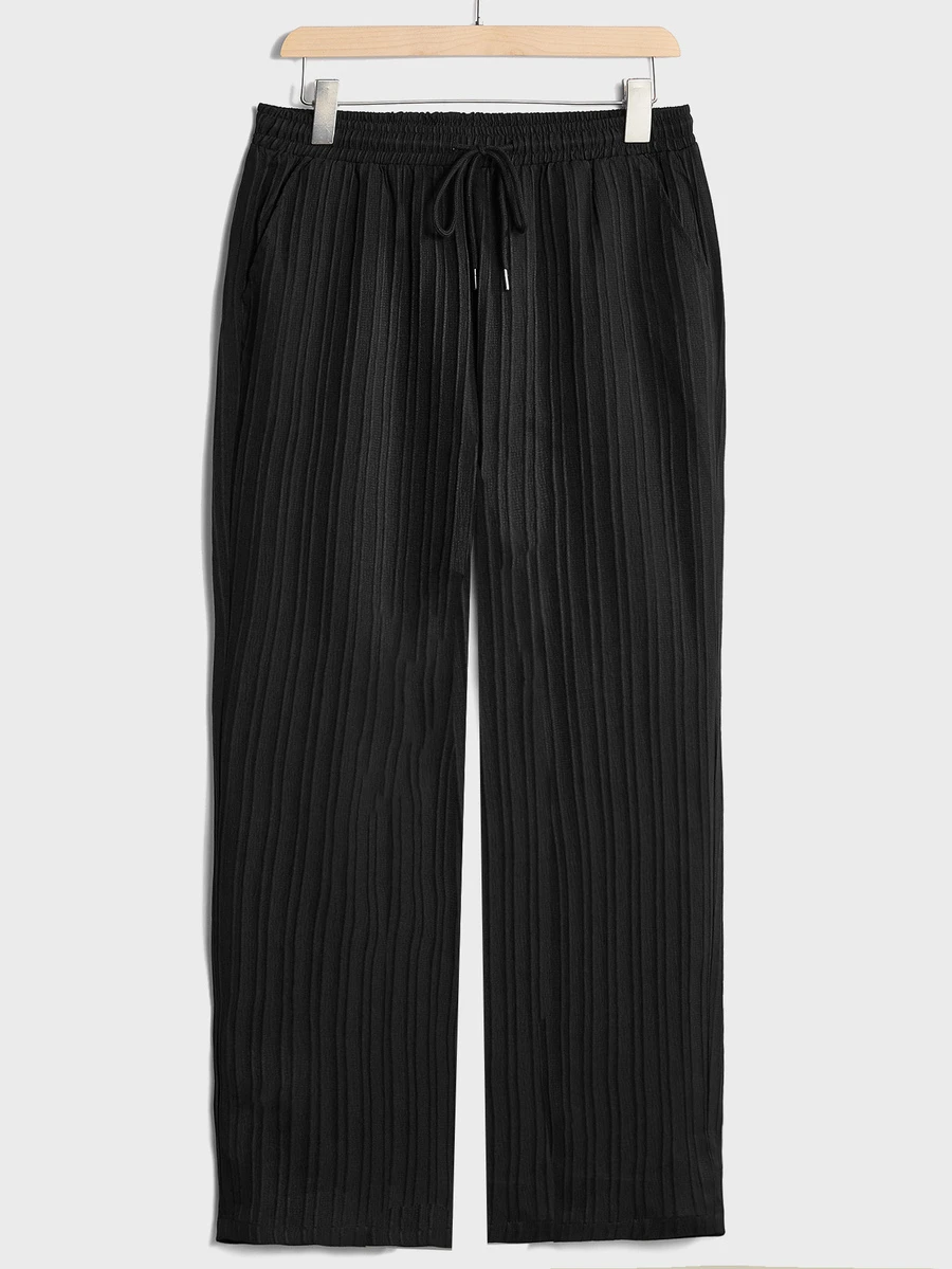 Manfinity Homme Men Casual Solid Drawstring Waist Plisse Pants - Black - View 1