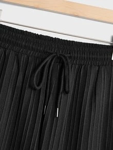 Manfinity Homme Men Casual Solid Drawstring Waist Plisse Pants - Black - View 4