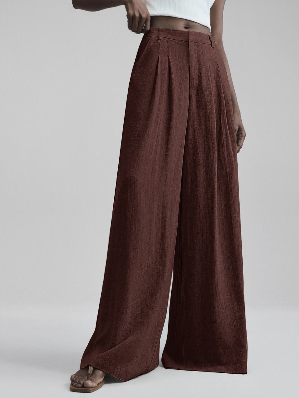 Women's 's Day Beach Holiday Outfit Country Style Country Music Concert 2026SS New Casual Loose Folded Waist Wide Leg Pants Suitable For Bohemian Style, Ibiza Island Outfit Vacation Back To School Season Pocket Pleated Loose Wide Leg Long Pants Urban Modern Minimalist Elegant Old Money Style Fashion Versatile Women's Long Pants