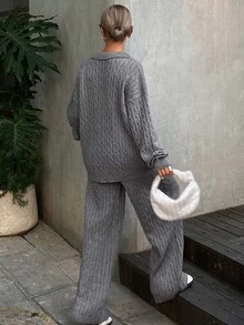 DAZY Women's Letter Print Long Sleeve Top And Pants Casual Daily Knit Two Pieces Set Fall - Grey - View 2