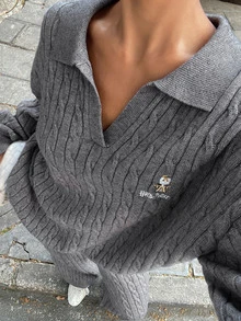 DAZY Women's Letter Print Long Sleeve Top And Pants Casual Daily Knit Two Pieces Set Fall - Grey - View 5