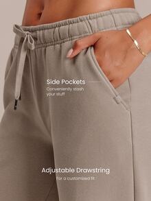 GLOWMODE Everyday Fleece Cloud Nine Tall Wide Leg Sweatpants With Adjustable Drawstring Waist & Side Pockets Daily Casual Wear - Khaki - View 3