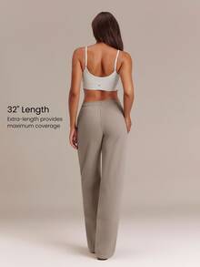 GLOWMODE Everyday Fleece Cloud Nine Tall Wide Leg Sweatpants With Adjustable Drawstring Waist & Side Pockets Daily Casual Wear - Khaki - View 2