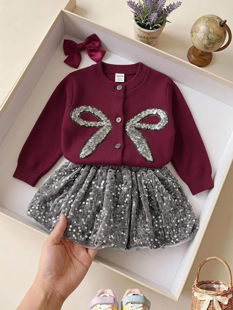 SHEIN Playful Pals 秋冬新款獨特設計小眾韓系休閒日常可愛少女套裝 7歲生日禮物 - 彩色 - 查看 1