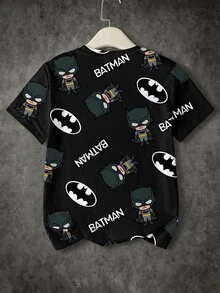 BATMAN X SHEIN Tween Boy Round Neck Short Sleeve T-Shirt, Daily Versatile, - White - View 2
