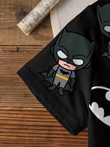 BATMAN X SHEIN Tween Boy Round Neck Short Sleeve T-Shirt, Daily Versatile, - White - View 5
