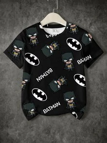 BATMAN X SHEIN Tween Boy Round Neck Short Sleeve T-Shirt, Daily Versatile, - White - View 1