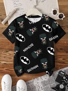 BATMAN X SHEIN Tween Boy Round Neck Short Sleeve T-Shirt, Daily Versatile, - White - View 7