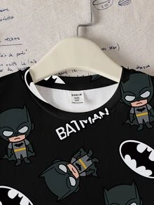 BATMAN X SHEIN Tween Boy Round Neck Short Sleeve T-Shirt, Daily Versatile, - White - View 3