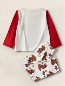 SCOOBY-DOO X SHEIN 2pcs/Set Young Boy Christmas Casual Cute Cartoon Dog & Letter Print Contrast Color Long Sleeve T-Shirt And Pants Set Fall Winter - Multicolor - View 2
