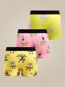 SpongeBob SquarePants | SHEIN 3pcs Young Boy Comfortable Soft Cute Cartoon Print Underwear,Boxer Briefs Fall Winter Cartoon Boxers Boy Boxers - Multicolor - View 2