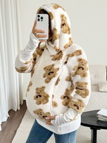 SHEIN 3-In-1 Jacquard Comfortable Zip-Up Hooded Jacket For Pregnant Women Fall Casual Sexy Loose Fit Smart Chic Oversize Office Photoshoot Maternity White - Multicolor - View 7