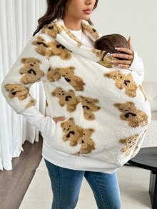 SHEIN 3-In-1 Jacquard Comfortable Zip-Up Hooded Jacket For Pregnant Women Fall Casual Sexy Loose Fit Smart Chic Oversize Office Photoshoot Maternity White - Multicolor - View 10