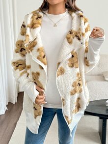 SHEIN 3-In-1 Jacquard Comfortable Zip-Up Hooded Jacket For Pregnant Women Fall Casual Sexy Loose Fit Smart Chic Oversize Office Photoshoot Maternity White - Multicolor - View 9