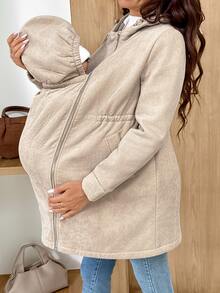 SHEIN Jaket Hamil Musim Dingin Berlapisan Termal dengan Tudung 3-in-1 - Khaki - View 5
