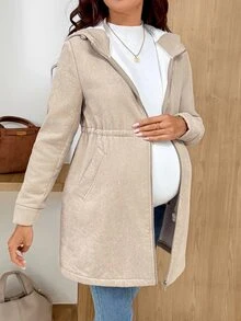 SHEIN Jaket Hamil Musim Dingin Berlapisan Termal dengan Tudung 3-in-1 - Khaki - View 7