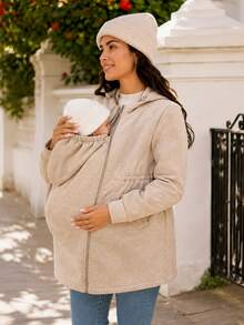 SHEIN Jaket Hamil Musim Dingin Berlapisan Termal dengan Tudung 3-in-1 - Khaki - View 2