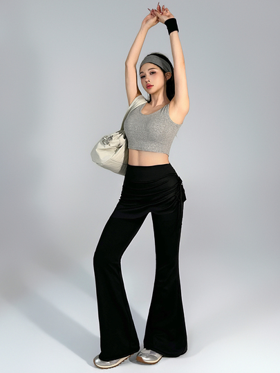 DAZY Women's Summer High Waist Black 2 In 1 Skirt Leggings, Ruched Flare Leg, Slim Fit, Sports Fitness Casual Commute Leggings Gym Vacation,Korean Style