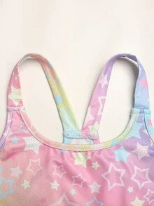 青少年女孩彩虹印花長袖假領拉鍊上衣背心與單車褲3件套 - 彩色 - 查看 7