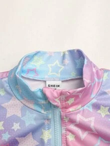 青少年女孩彩虹印花長袖假領拉鍊上衣背心與單車褲3件套 - 彩色 - 查看 5