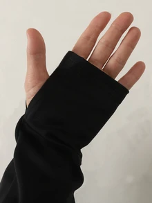 SHEIN 青少年女孩秋冬休閒經典黑色收腰前拉鍊立領針織夾克，青春時尚穿搭，適合返校季、日常穿著，黑色返校夾克，黑色運動夾克 - 黑色 - 查看 5