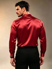 ZURIURI Men's Elegant Casual Solid Color Ribbon Shirt - Burgundy - View 3