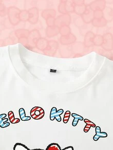 HELLO KITTY AND FRIENDS | SHEIN Plus Size Women's Round Neck Cartoon Print Casual Daily Long Sleeve Sweatshirt Fall - White - View 3