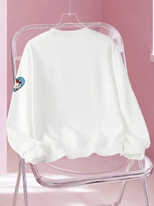 HELLO KITTY AND FRIENDS | SHEIN Plus Size Women's Round Neck Cartoon Print Casual Daily Long Sleeve Sweatshirt Fall - White - View 2