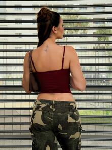 Vivi Wanderley Women Slim Fit Cami Top, Sleeveless And Adjustable Strap Top Y2K For New Year - Red - View 2