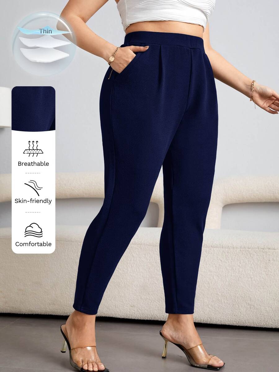 SHEIN Essnce Plus Solid Slant Pocket Trousers