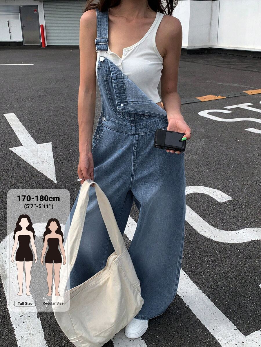 Dazy Tall Women's Loose Street Casual Denim Overalls Fall - Medium Wash - View 1