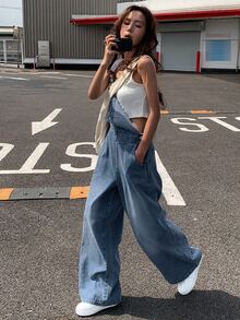 Dazy Tall Women's Loose Street Casual Denim Overalls Fall - Medium Wash - View 4