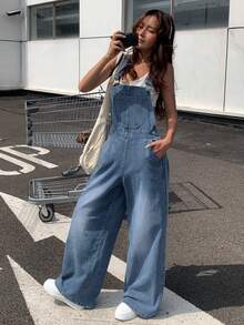 Dazy Tall Women's Loose Street Casual Denim Overalls Fall - Medium Wash - View 7