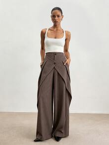ATUI Studio Women's Striped Casual Versatile Daily Wear Long Pants - Brown - View 2