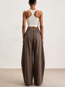 ATUI Studio Women's Striped Casual Versatile Daily Wear Long Pants - Brown - View 5