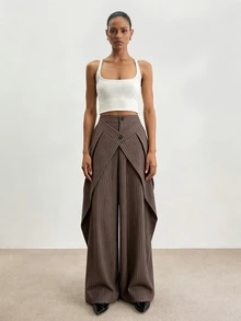 ATUI Studio Women's Striped Casual Versatile Daily Wear Long Pants - Brown - View 4