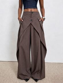 ATUI Studio Women's Striped Casual Versatile Daily Wear Long Pants - Brown - View 1
