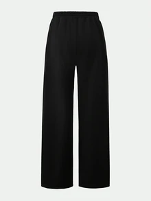 SHEIN Sparklyn 青少年/女士宽松修身弧形裤腿运动裤，休闲时尚百搭慢跑裤，适合跳舞、上学、运动等场合。 - 黑色 - 查看 3